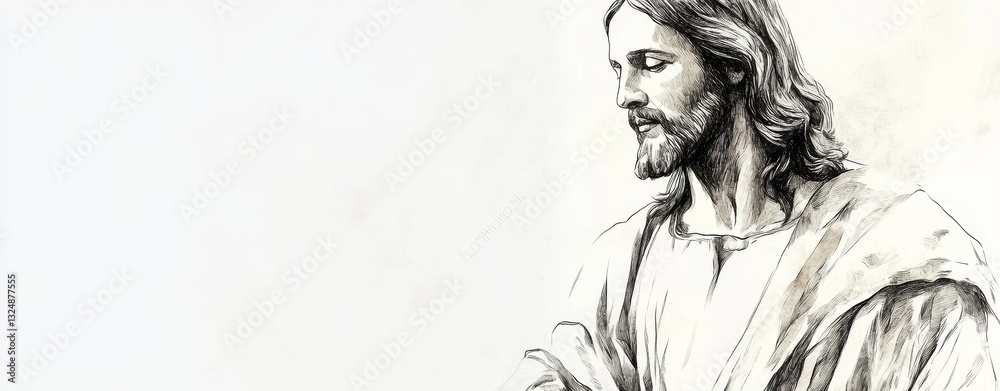 Fototapeta premium Sketch of Jesus Christ on white background,