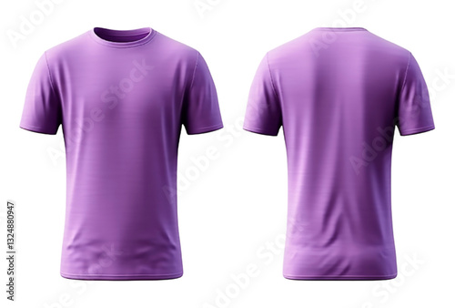 Plain purple t-shirt mockup design. Front and back view, isolated on transparent background, generative AI