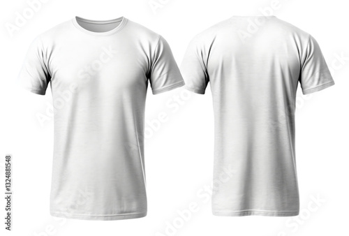 Plain white t-shirt mockup design. Front and back view, isolated on transparent background, generative AI