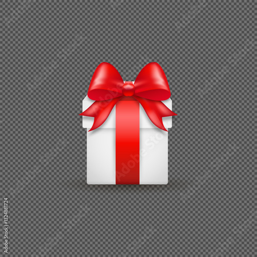 A bright gift box with a neatly tied bow, designed in stylish vector graphics. Detailed ribbon folds and glossy box edges add depth, creating a realistic effect. PNG background
