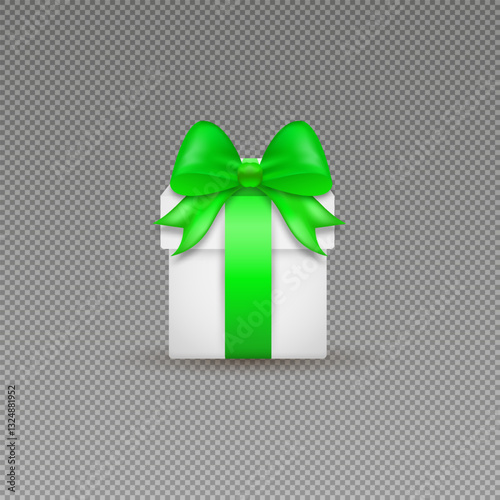 A bright gift box with a neatly tied bow, designed in stylish vector graphics. Detailed ribbon folds and glossy box edges add depth, creating a realistic effect. PNG background