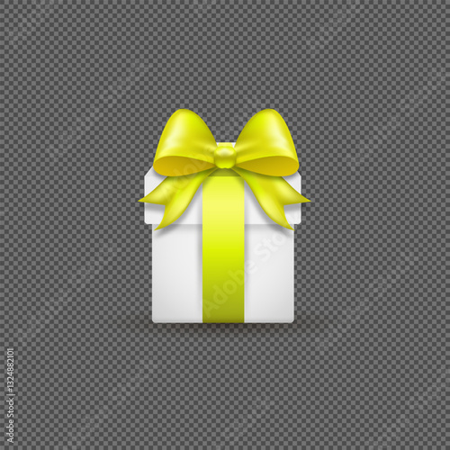 A bright gift box with a neatly tied bow, designed in stylish vector graphics. Detailed ribbon folds and glossy box edges add depth, creating a realistic effect. PNG background