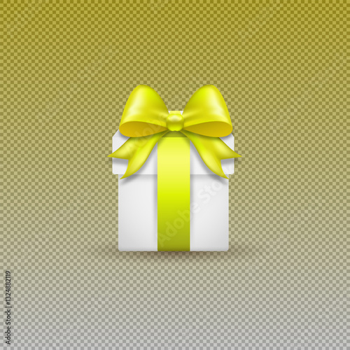 A bright gift box with a neatly tied bow, designed in stylish vector graphics. Detailed ribbon folds and glossy box edges add depth, creating a realistic effect. PNG background