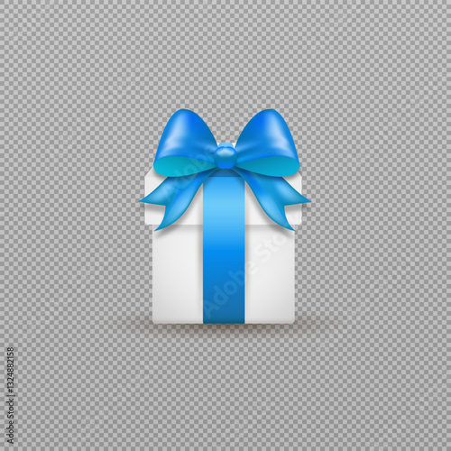 A bright gift box with a neatly tied bow, designed in stylish vector graphics. Detailed ribbon folds and glossy box edges add depth, creating a realistic effect. PNG background