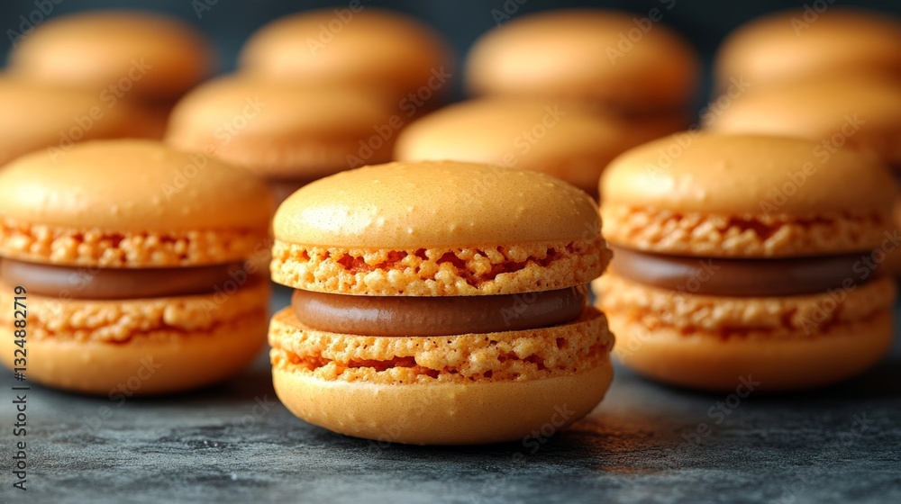 A close up of a stack of macarons on a table A close up of a stack of macarons on a table