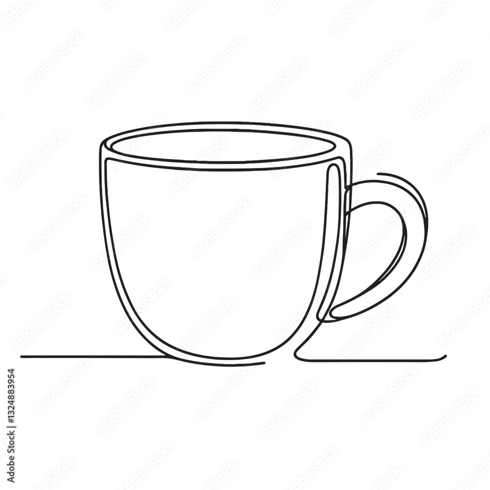 Minimalist line art coffee cup design on white background with copy space Minimalist line art coffee cup design on white background with copy space