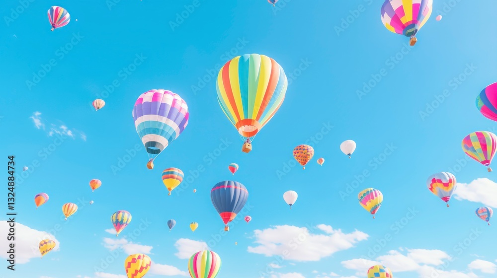 Obraz premium Hot air balloons flying over mountain at sunrise