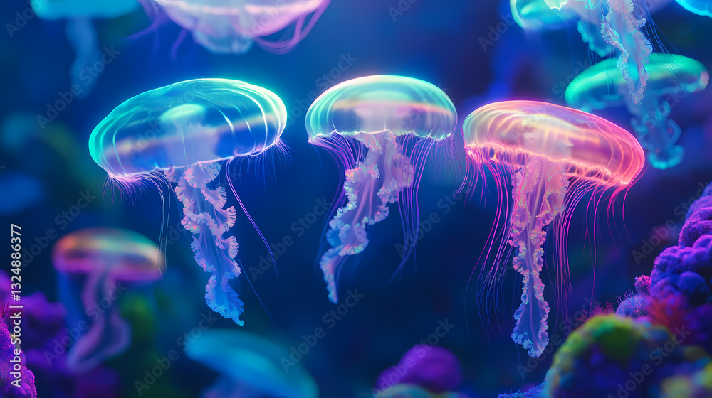Fototapeta premium surreal bioluminescent mushroomshaped coral