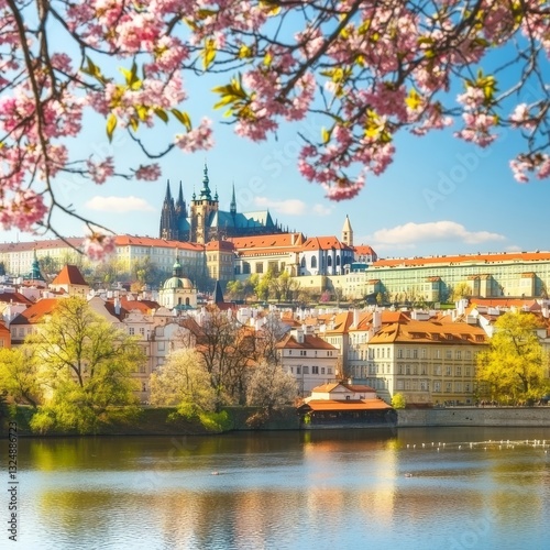 Spring in Lesser Town, Prague Castle, Vltava River
