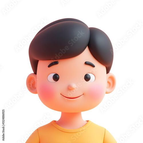Cartoon boy smiling wearing yellow colored t shirt profile avatar close up 3d cartoon illustration
