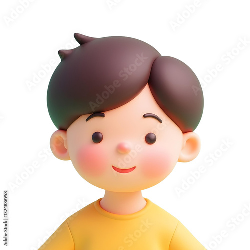 Cartoon boy smiling wearing yellow colored t shirt profile avatar close up 3d cartoon illustration