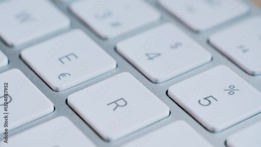 Close-up shot of white wireless keyboard. Concept of technology. High quality 4k footage Close-up shot of white wireless keyboard. Concept of technology. High quality 4k footage