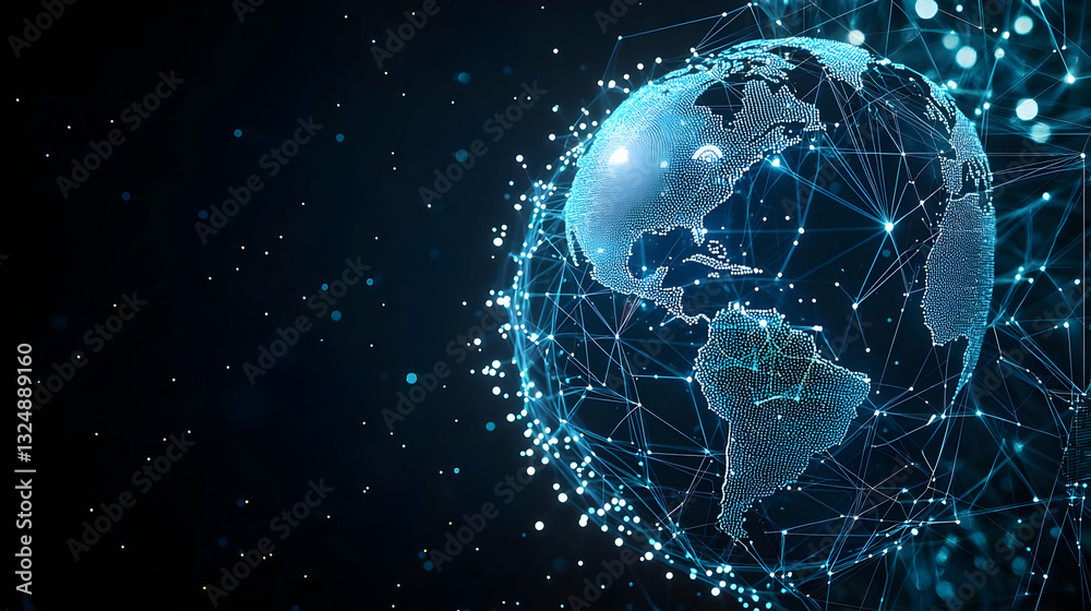 Digital Globe With Blue Particles Network Connections On Dark Background Modern Technology And Global Communication Concept 3D Rendering Digital Globe With Blue Particles Network Connections On Dark Background Modern Technology And Global Communication Concept 3D Rendering