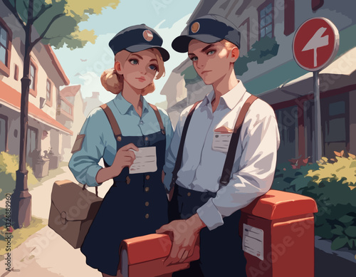 Courier dove carrying like button and standing on mailbox stock illustration
