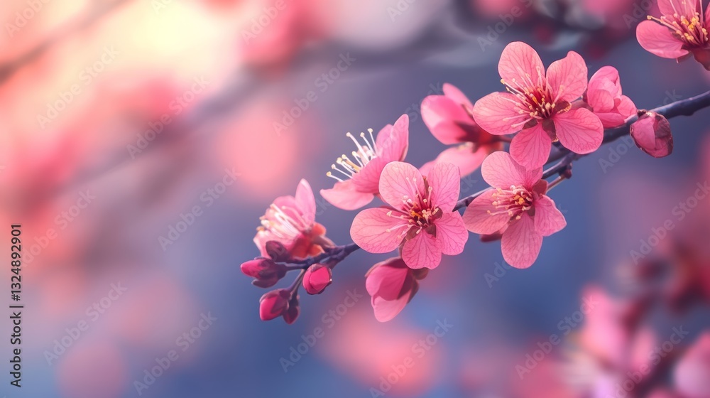 Obraz premium Stunning Pink Blossom Branch in Springtime Sunlight