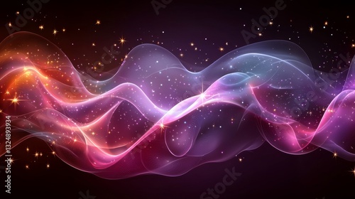  an abstract background with wavy lines and stars on a black background The colors of the background are vibrant and the stars are twinkling, creating a beautiful a