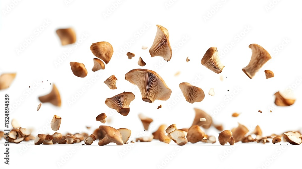 Fototapeta premium Falling champignon mushroom isolated on white