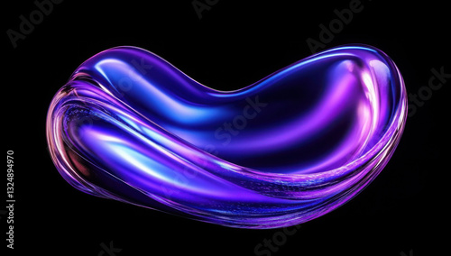 Abstract fluid 3D render with a black background and holographic, iridescent neon curved wave in motion. Abstract fluid iridescent holographic curved wave in motion colorful gradient design