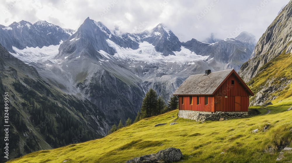 Beautiful mountain hut with wonderful surrounded by an wonderful alpine landscape. Summer or autumn hiking destination. Outdoor adventure destination for sporty holidays. Healthy environment. Beautiful mountain hut with wonderful surrounded by an wonderful alpine landscape. Summer or autumn hiking destination. Outdoor adventure destination for sporty holidays. Healthy environment.
