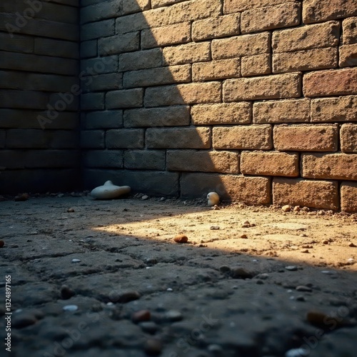 Vast, soiled cinderblock expanse, deep shadows, shadow, abstract, pattern