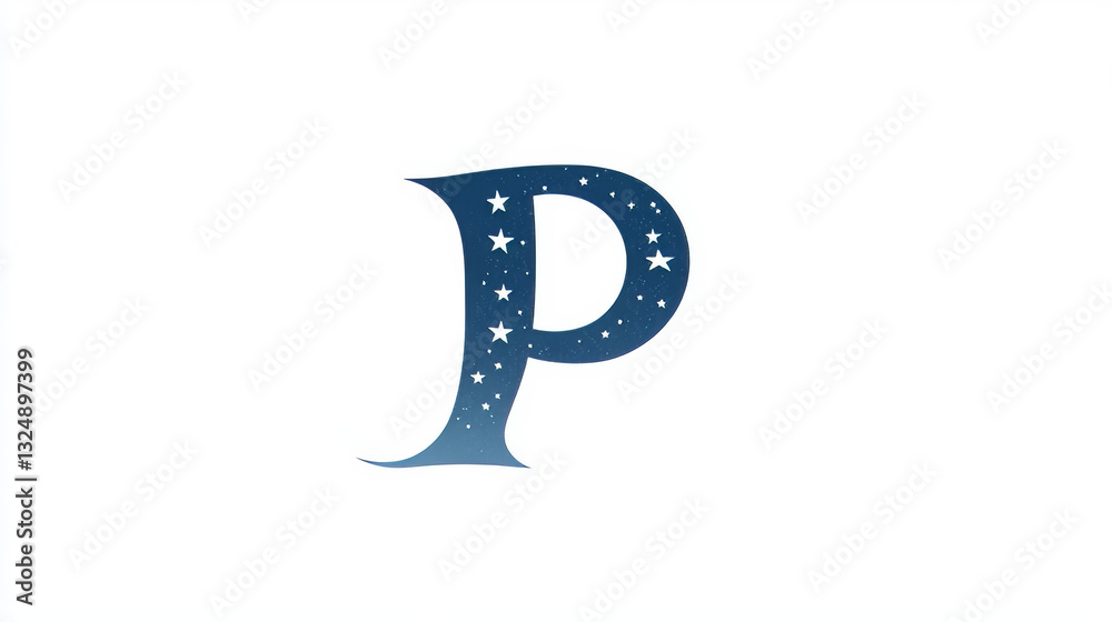 Naklejka premium Abstract mash line and point the letter P on white background with an inscription. Starry sky or space, consisting of stars and the universe. Vector business illustration