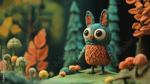 Magical forest in plasticine claymation character.