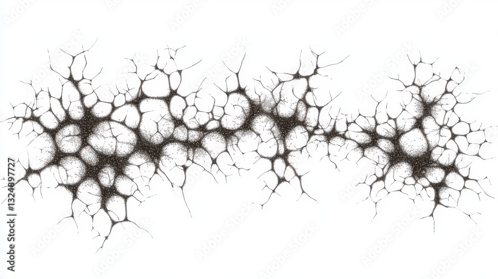 Fototapeta premium Neuron. Brain cell. Isolated black vector illustration in low-poly style on white background. The drawing consists of thin lines and dots. Polygonal image on topics of science or medicine. Low poly