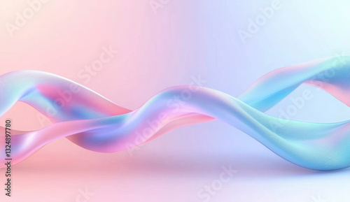 An iridescent fluid abstract image with vibrant colors in a smooth, flowing style on a soft gradient background. Vibrant holographic fluid colors flow abstractly. Abstract iridescent wave, pastel pink