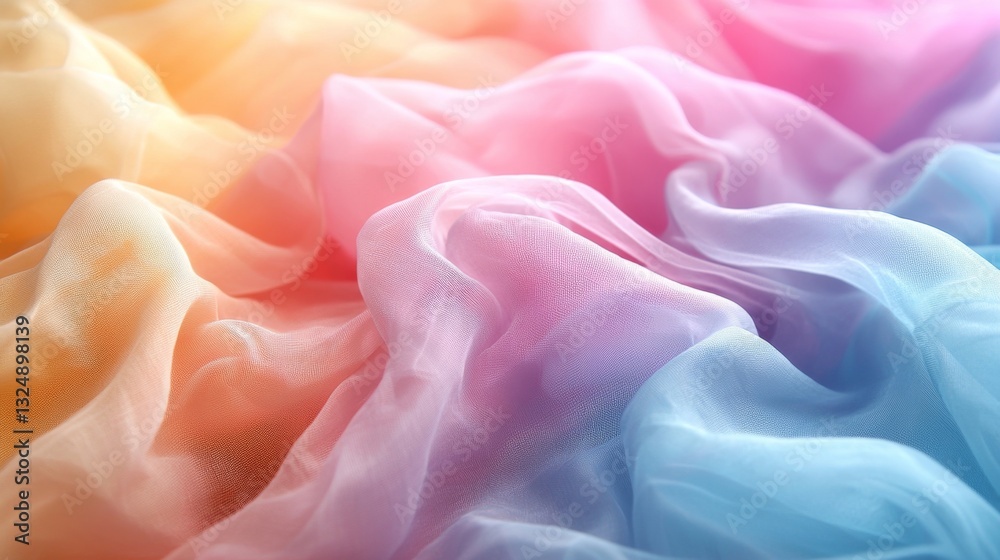 Fototapeta premium a close up of a colorful fabric with a soft, blurred background The fabric is composed of a variety of colors, including blues, greens, yellows, and pinks, creatin