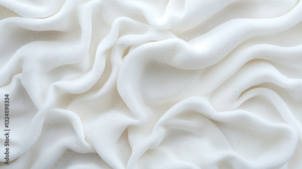 Fototapeta premium A close-up of flowing white fabric with soft folds and a smooth texture, creating an abstract minimalistic design.