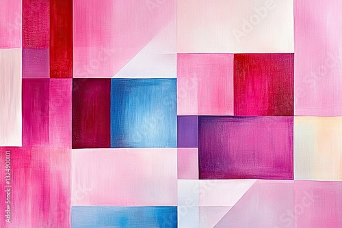 Geometric art piece with fuchsia and magenta color blocks arranged in a modern minimalist design for contemporary interiors
