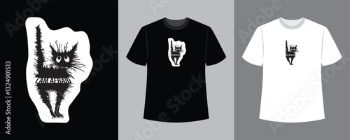 cat vector art with i am afraid text illustration t-shirt design idea