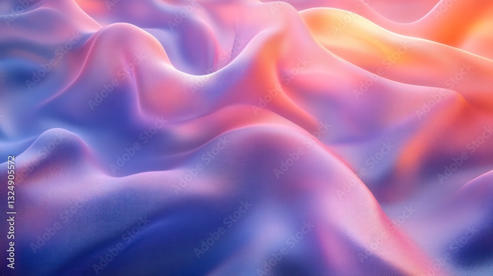 Obraz premium Abstract 3D render of flowing silk fabric, luminous indigo and soft pink
