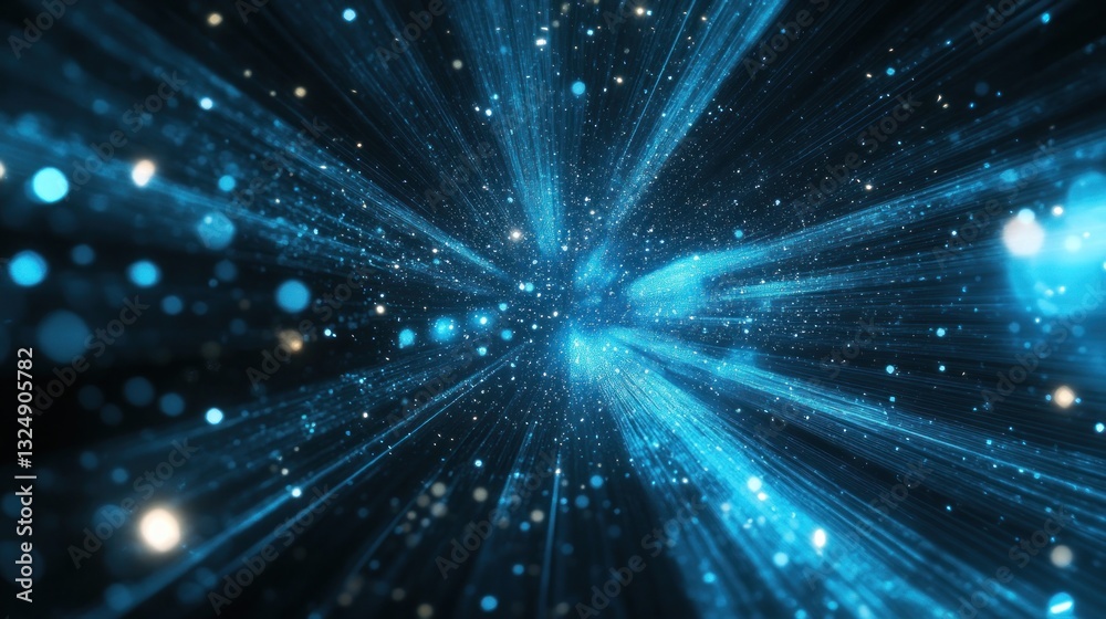 Fototapeta premium Abstract Cosmic Light Tunnel: A Journey Through Celestial Blue