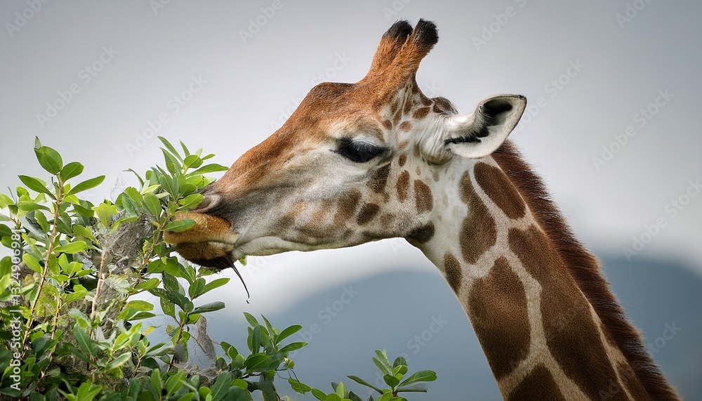 Obraz premium giraffe portrait in detail reaching leaves
