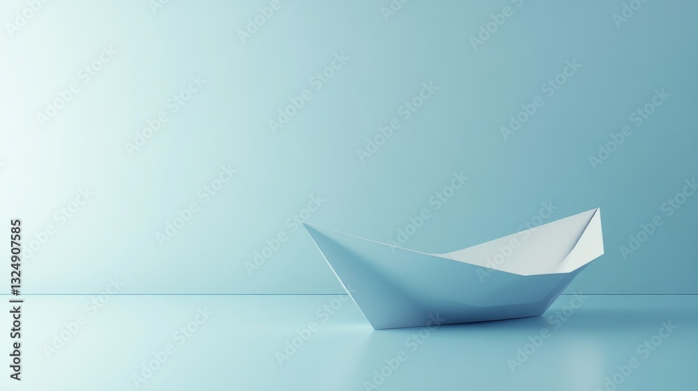 A minimalist paper boat on a smooth blue surface, symbolizing creativity and imagination. A minimalist paper boat on a smooth blue surface, symbolizing creativity and imagination.