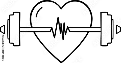 Outline illustration of a heart with a dumbbell minimal fitness and wellness vector design