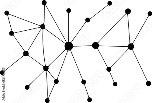 Outline illustration of a neural network with connected nodes minimal artificial intelligence concept.