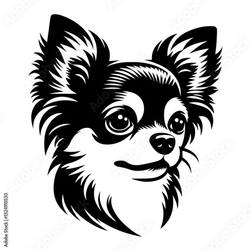 Chihuahua's head is a black and white logo. EPS vector graphics.