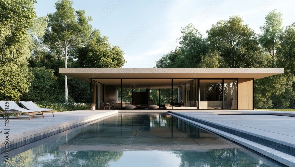 Fototapeta premium Modern house with pool in a forest setting