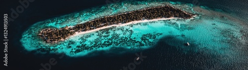 Panel kuchenny z motywem Aerial view of tropical island, turquoise water, white sand beach