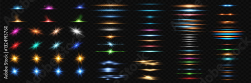 Set of realistic light stars, lines. Gloves effects. Laser effect. Neon light. Vector illustration. EPS 10.