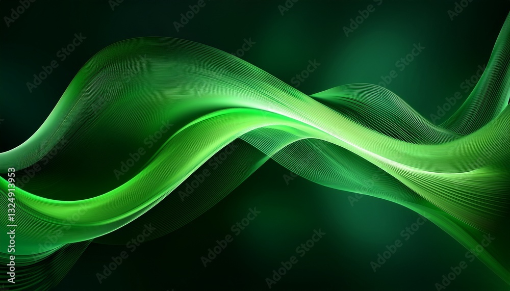 Obraz premium smooth green waves with subtle light trails in abstract design