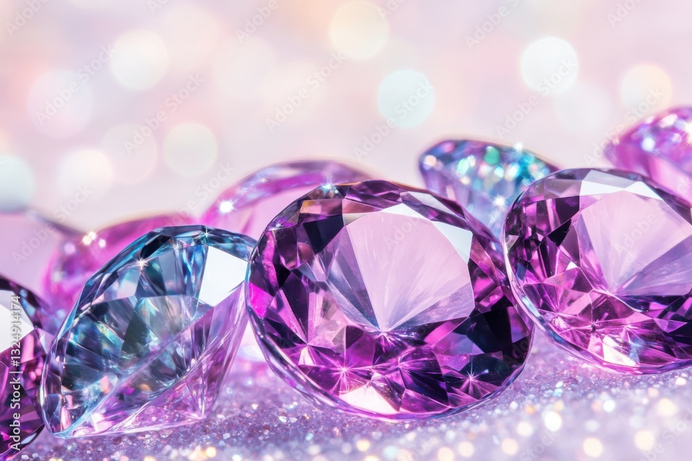 Collection of sparkling purple and fuchsia gemstones with dazzling facets creating a luxurious and mystical aesthetic for decorative uses Collection of sparkling purple and fuchsia gemstones with dazzling facets creating a luxurious and mystical aesthetic for decorative uses