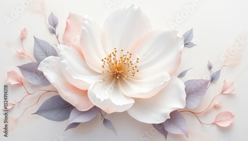 Delicate flower in pastel colors on a white background. 
Decorative wallpaper