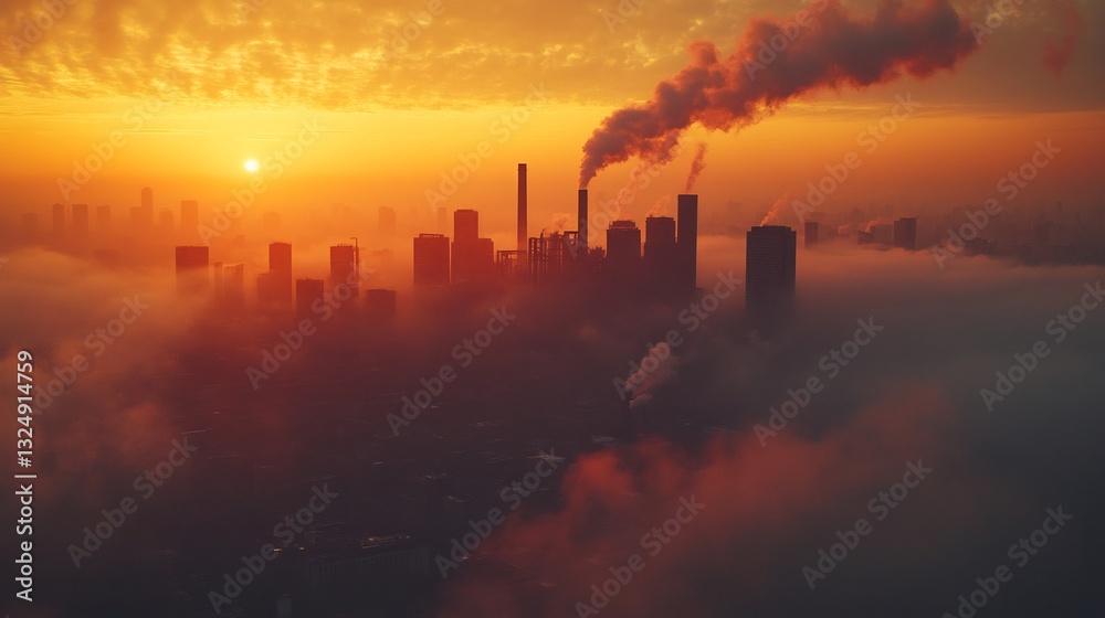 Air pollution smog city skyline heavy industrial pollution urban area covered thick toxic smog from factories environmental destruction climate crisis high contrast moody atmospheric perspective Air pollution smog city skyline heavy industrial pollution urban area covered thick toxic smog from factories environmental destruction climate crisis high contrast moody atmospheric perspective