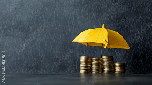 Wallpaper Mural Yellow Umbrella Over Stacks Of Gold Coins Against A Dark Background Representing Financial Security And Investment Torontodigital.ca