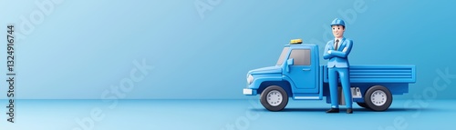 3D Tow Truck Icon Concept for Roadside Assistance Services with Cartoon Driver