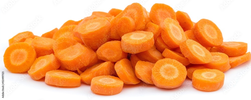 Fototapeta premium Pile of freshly sliced carrots, vibrant orange, healthy and delicious. Perfect for cooking or snacking!