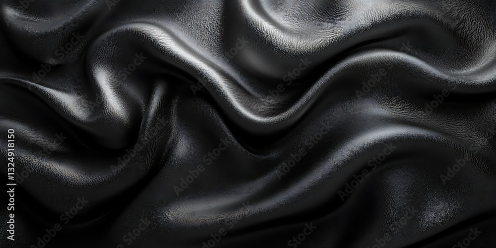 Fototapeta premium Dark fabric, wavy folds, close-up texture
